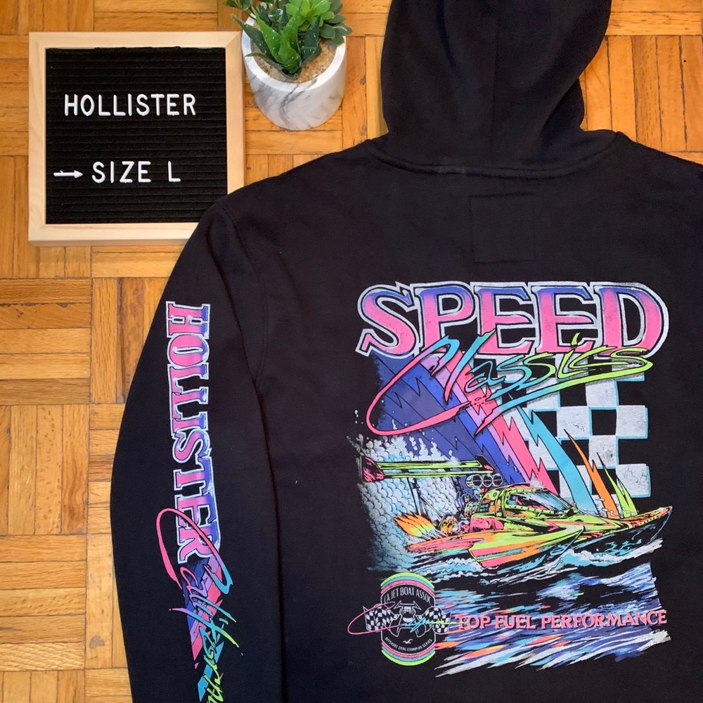 RETRO HOLLISTER NEON RACING DESIGN HOODIE LRG
